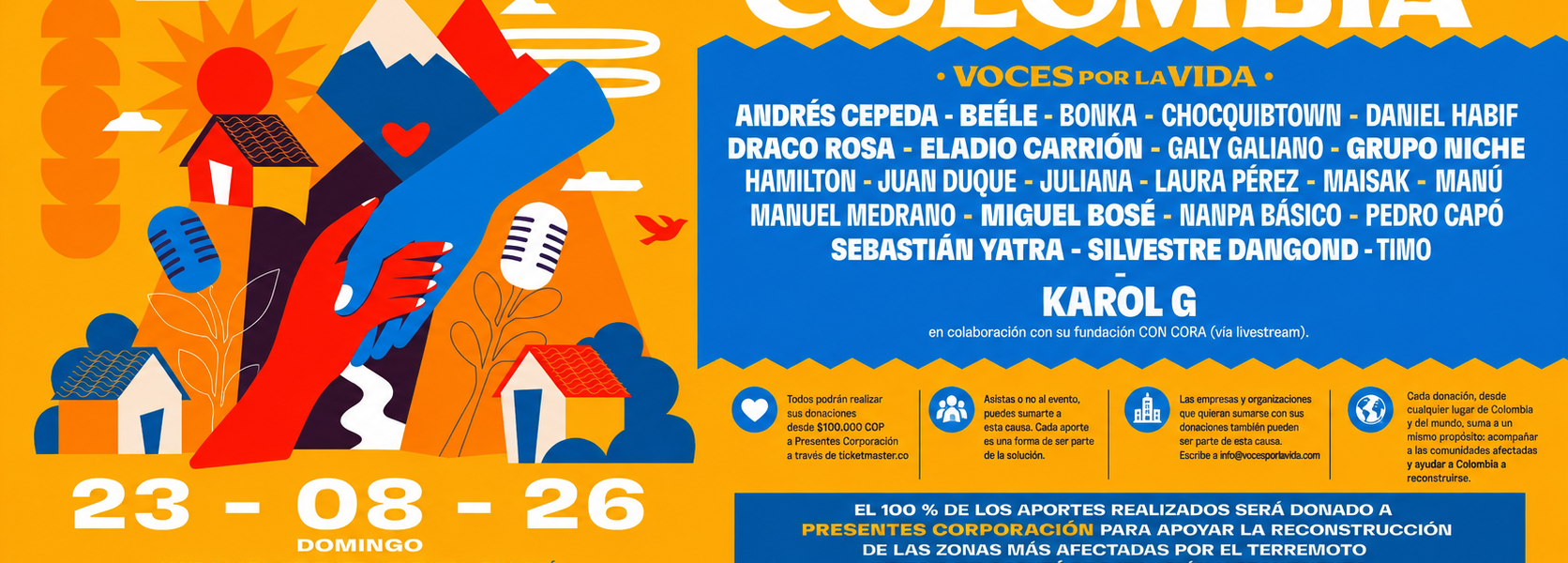 Colombia: Voces por la Vida reúne a la industria musical para apoyar a comunidades afectadas por el terremoto 1 c4f1f467 010f 48fe 807b 5f58031c315f