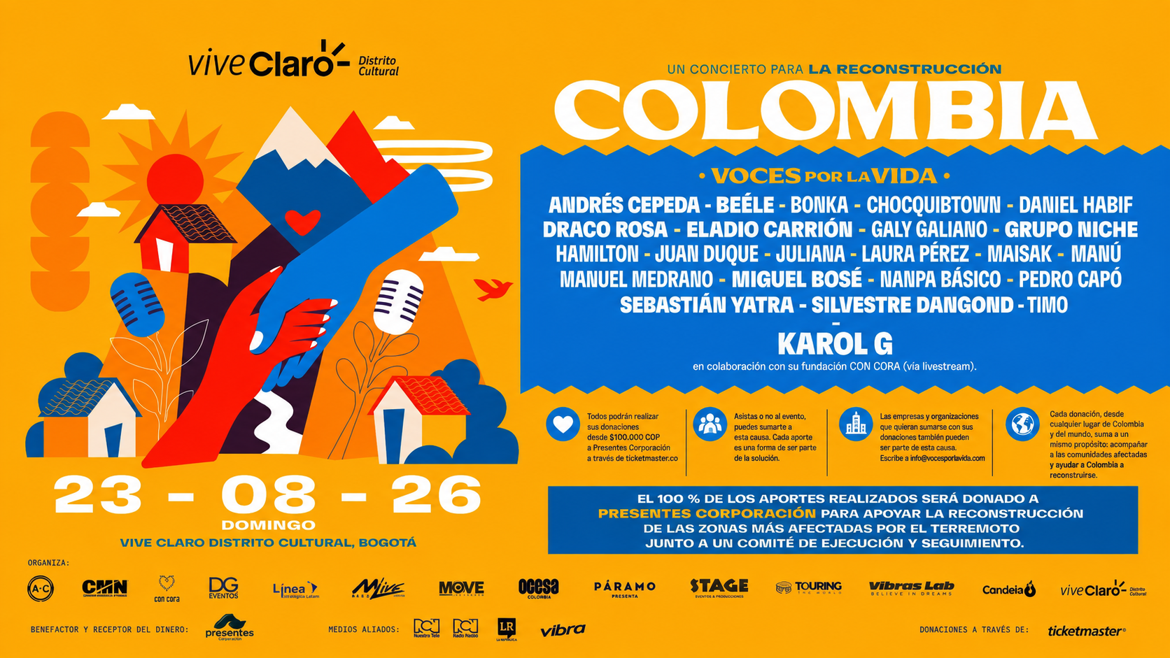 Colombia: Voces por la Vida reúne a la industria musical para apoyar a comunidades afectadas por el terremoto 1 c4f1f467 010f 48fe 807b 5f58031c315f